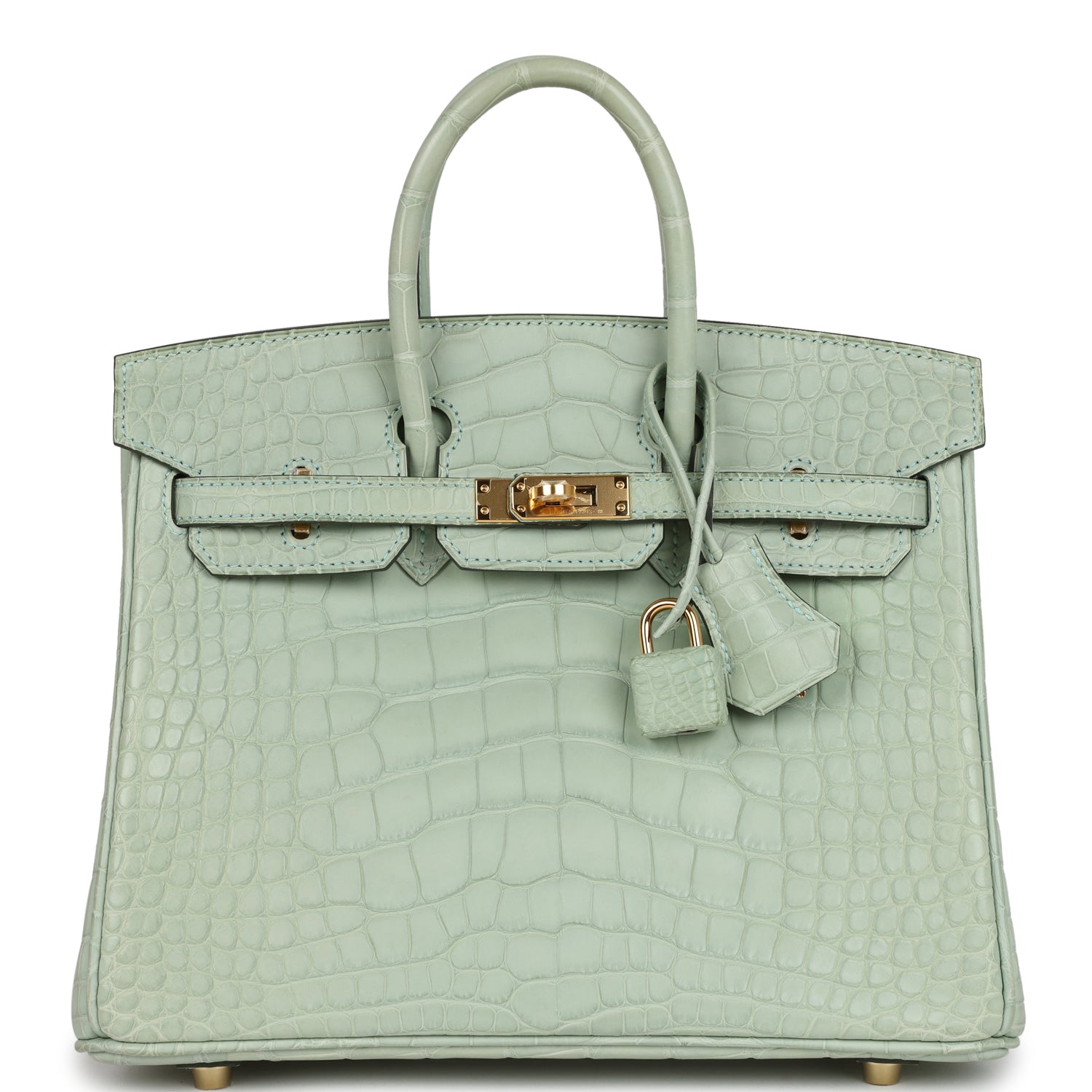 HMS Birkin 25 Vert D'Eau Matte Alligator Gold Hardware