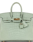 HMS Birkin 25 Vert D'Eau Matte Alligator Gold Hardware