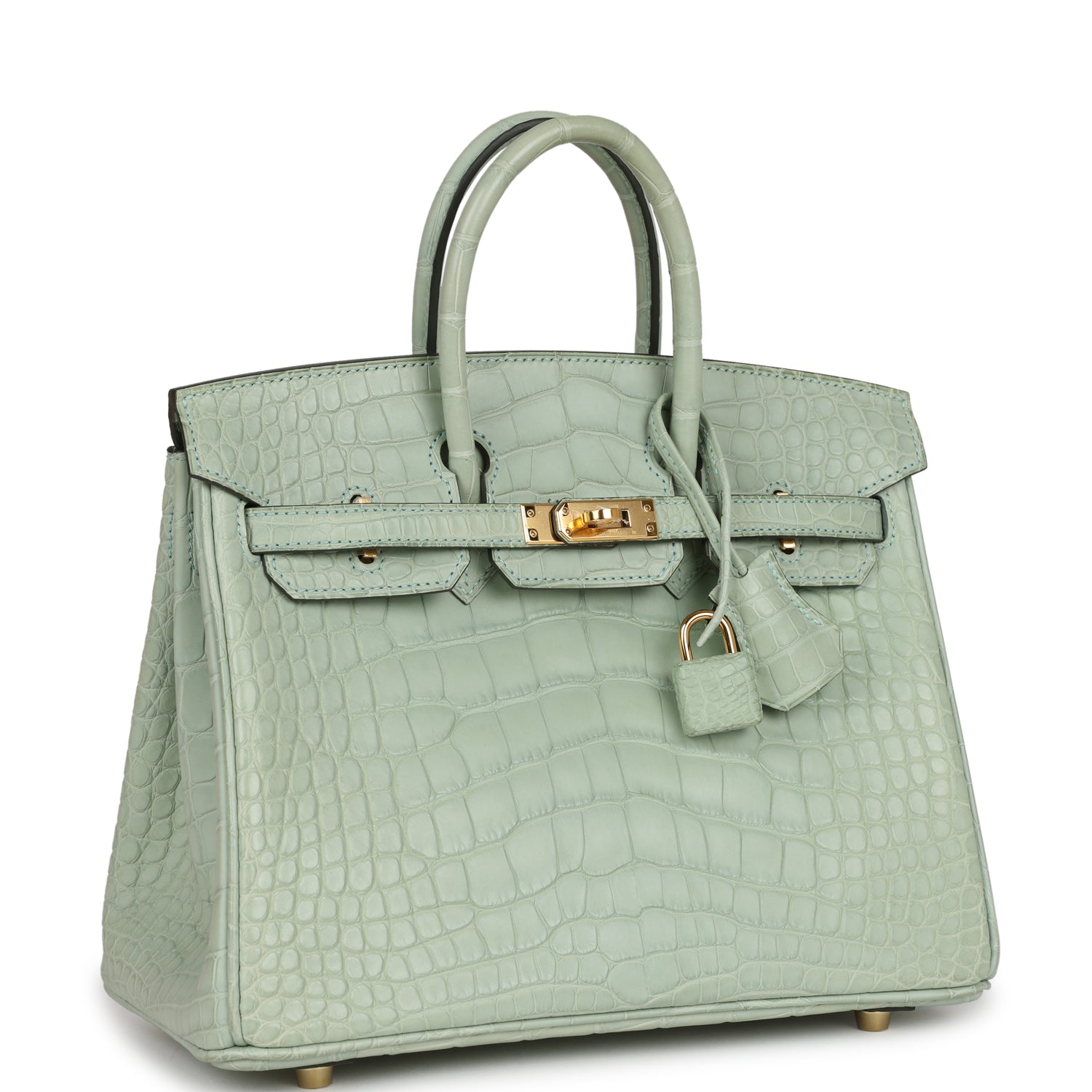 HMS Birkin 25 Vert D'Eau Matte Alligator Gold Hardware