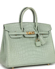 HMS Birkin 25 Vert D'Eau Matte Alligator Gold Hardware