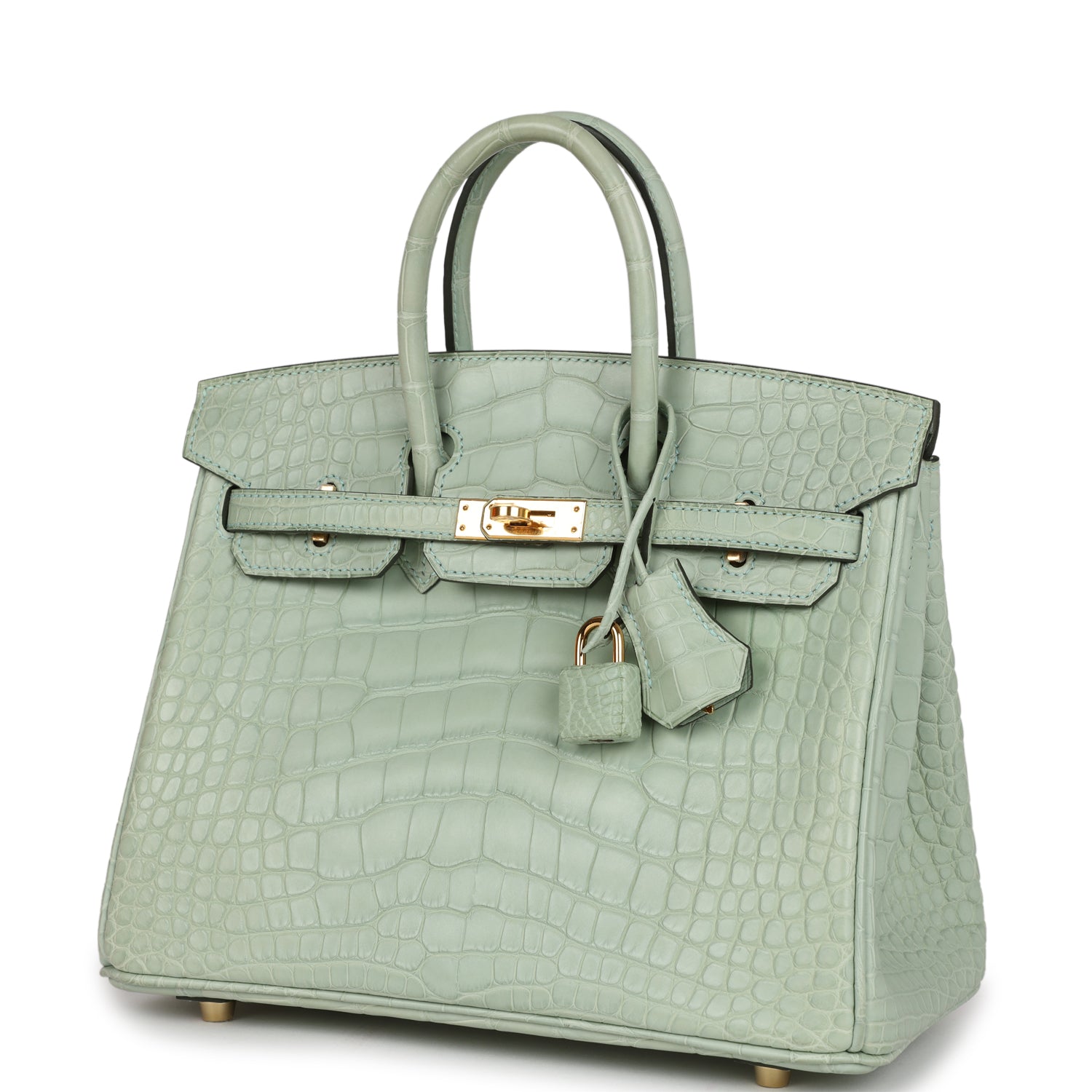 HMS Birkin 25 Vert D'Eau Matte Alligator Gold Hardware
