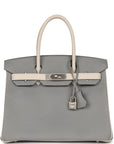HMS Special Order (HSS) Birkin 30 Gris Mouette and Craie Epsom Brushed Palladium Hardware
