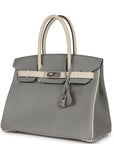 HMS Special Order (HSS) Birkin 30 Gris Mouette and Craie Epsom Brushed Palladium Hardware