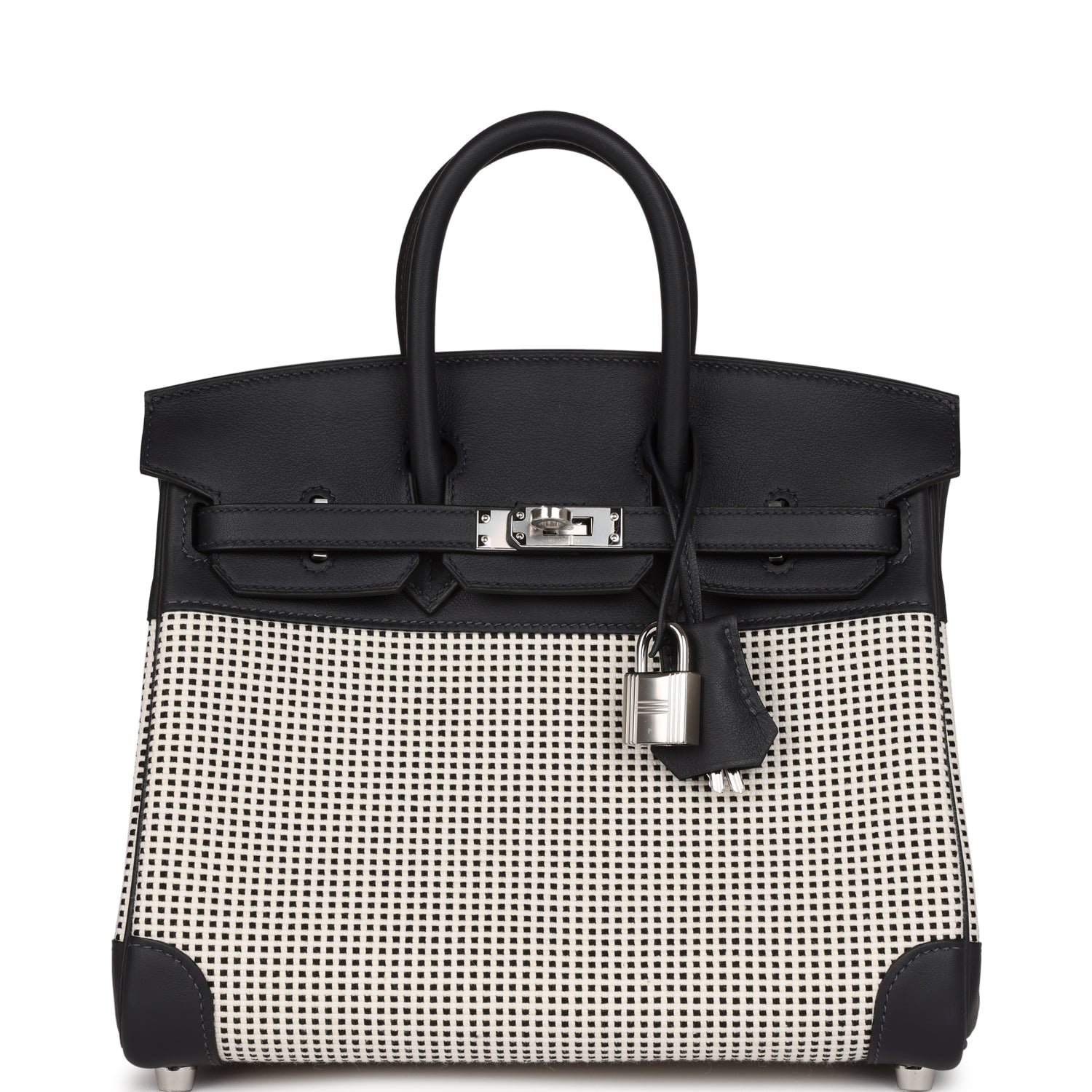 HMS Quadrille Birkin 25 Black Swift and Ecru Toile Palladium Hardware