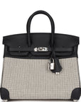HMS Quadrille Birkin 25 Black Swift and Ecru Toile Palladium Hardware