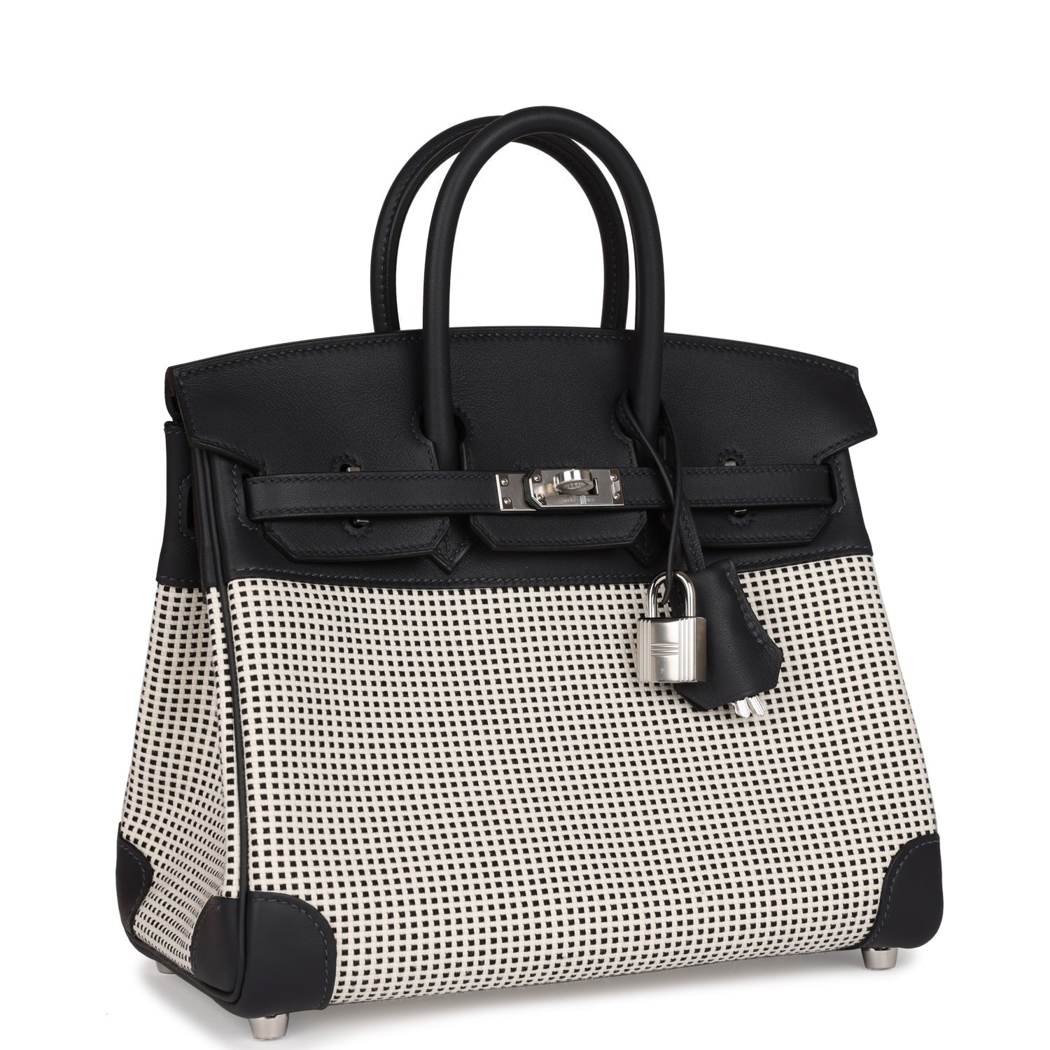 HMS Quadrille Birkin 25 Black Swift and Ecru Toile Palladium Hardware