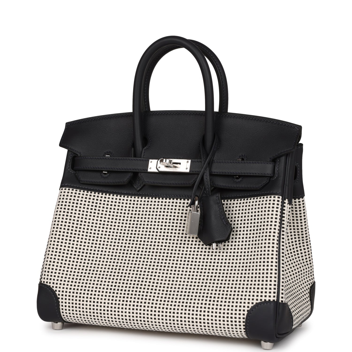 HMS Quadrille Birkin 25 Black Swift and Ecru Toile Palladium Hardware