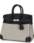 HMS Quadrille Birkin 25 Black Swift and Ecru Toile Palladium Hardware