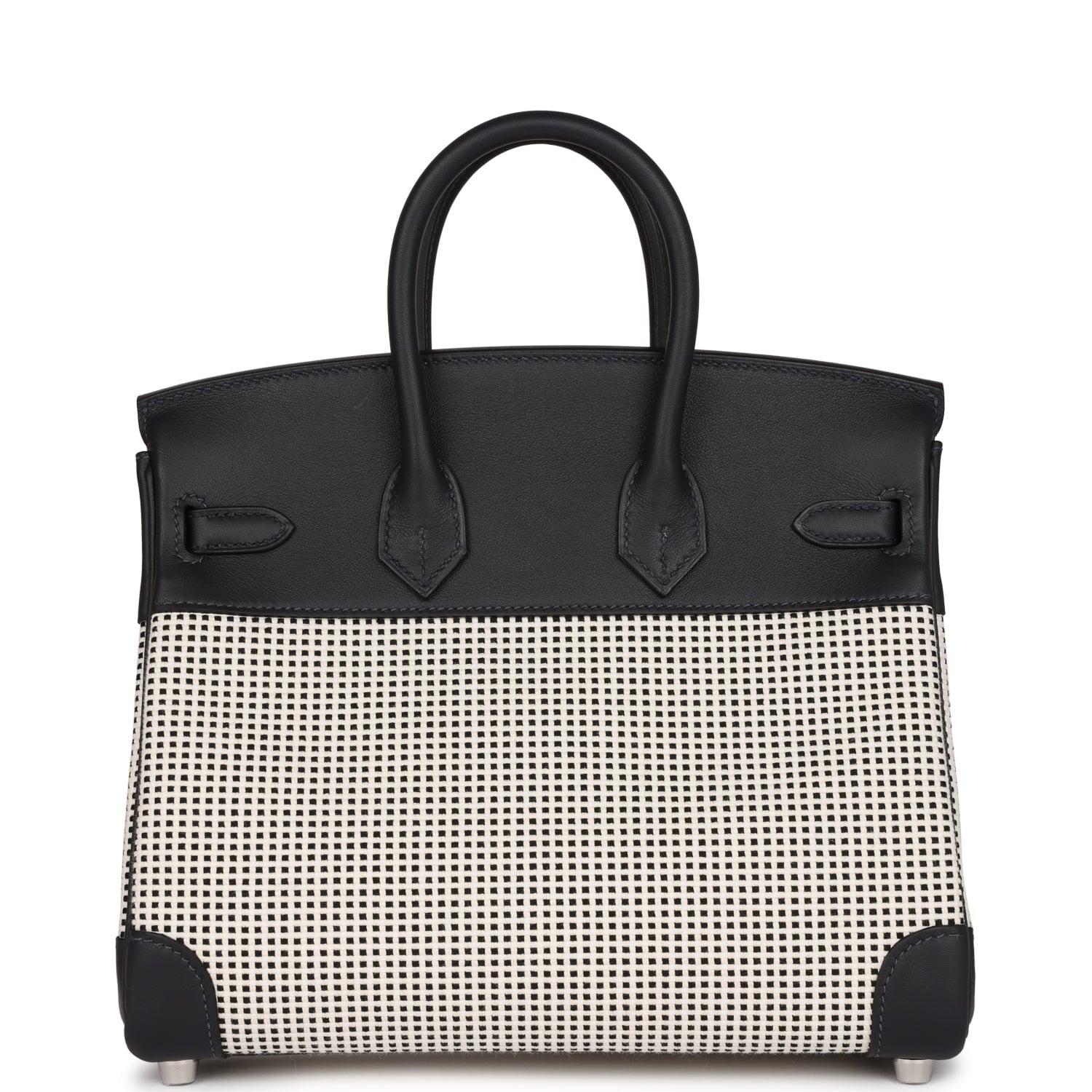 HMS Quadrille Birkin 25 Black Swift and Ecru Toile Palladium Hardware