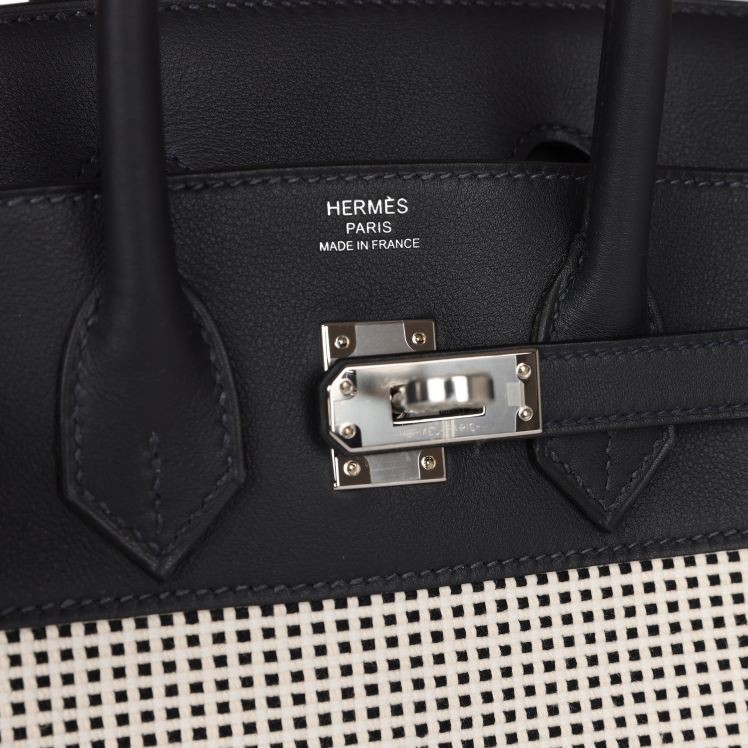 HMS Quadrille Birkin 25 Black Swift and Ecru Toile Palladium Hardware