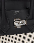 HMS Quadrille Birkin 25 Black Swift and Ecru Toile Palladium Hardware