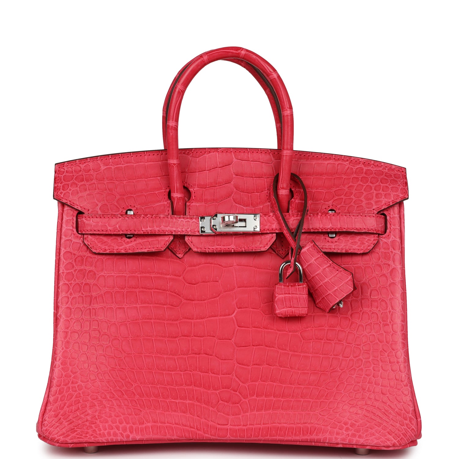 HMS Birkin 25 Rose Extreme Matte Porosus Crocodile Palladium Hardware