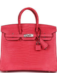 HMS Birkin 25 Rose Extreme Matte Porosus Crocodile Palladium Hardware