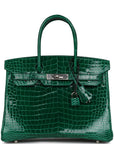 HMS Birkin 30 Emerald Shiny Niloticus Crocodile Palladium Hardware