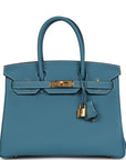 HMS Birkin 30 Blue Jean Togo Gold Hardware
