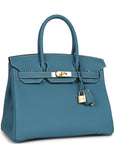 HMS Birkin 30 Blue Jean Togo Gold Hardware