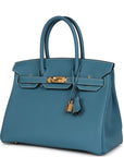 HMS Birkin 30 Blue Jean Togo Gold Hardware