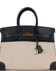 Vintage HMS Birkin 35 Bleu Indigo Courchevel and Toile H Gold Hardware