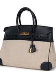 Vintage HMS Birkin 35 Bleu Indigo Courchevel and Toile H Gold Hardware