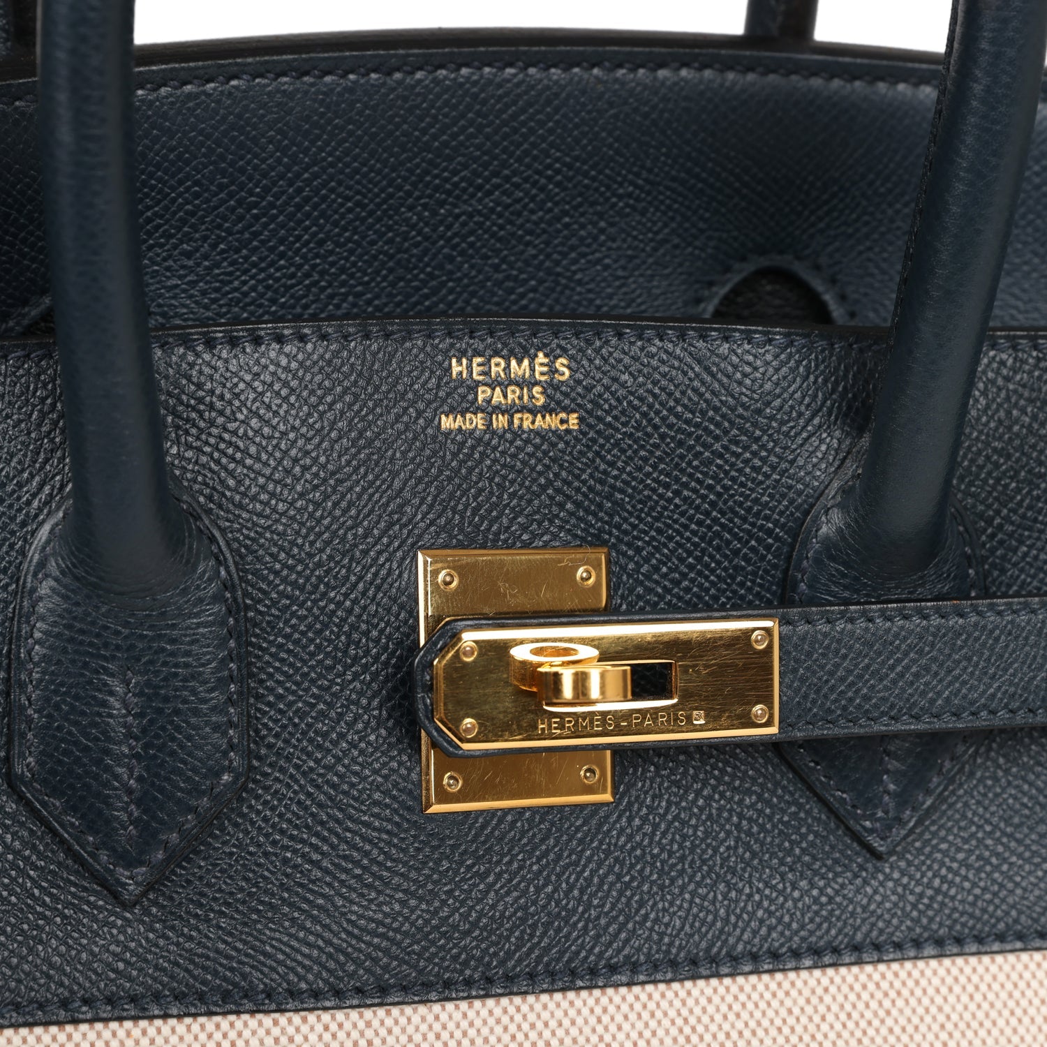 Vintage HMS Birkin 35 Bleu Indigo Courchevel and Toile H Gold Hardware