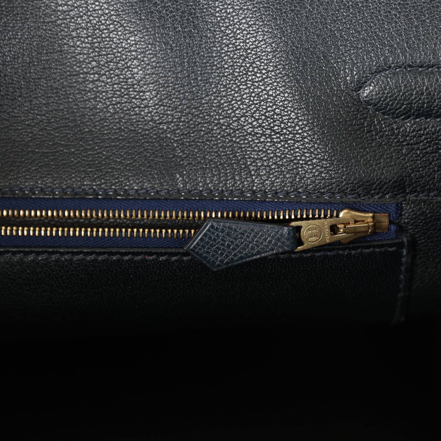Vintage HMS Birkin 35 Bleu Indigo Courchevel and Toile H Gold Hardware