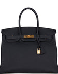 HMS Birkin 35 Bleu Nuit Togo Gold Hardware