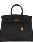 Top Quality HMS Birkin 35 Black Togo Rose Gold Hardware