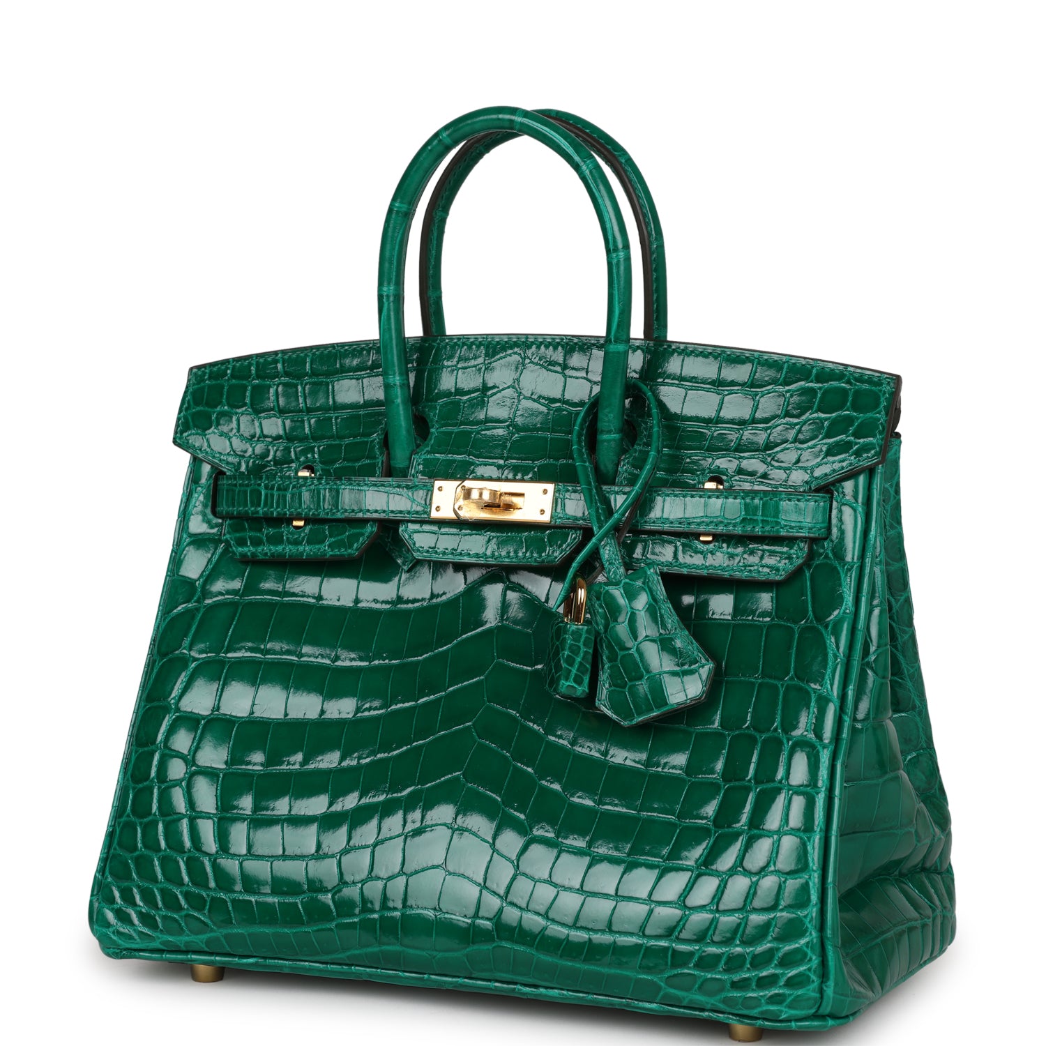 HMS Birkin 25 Emerald Shiny Niloticus Crocodile Gold Hardware