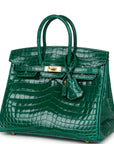 HMS Birkin 25 Emerald Shiny Niloticus Crocodile Gold Hardware