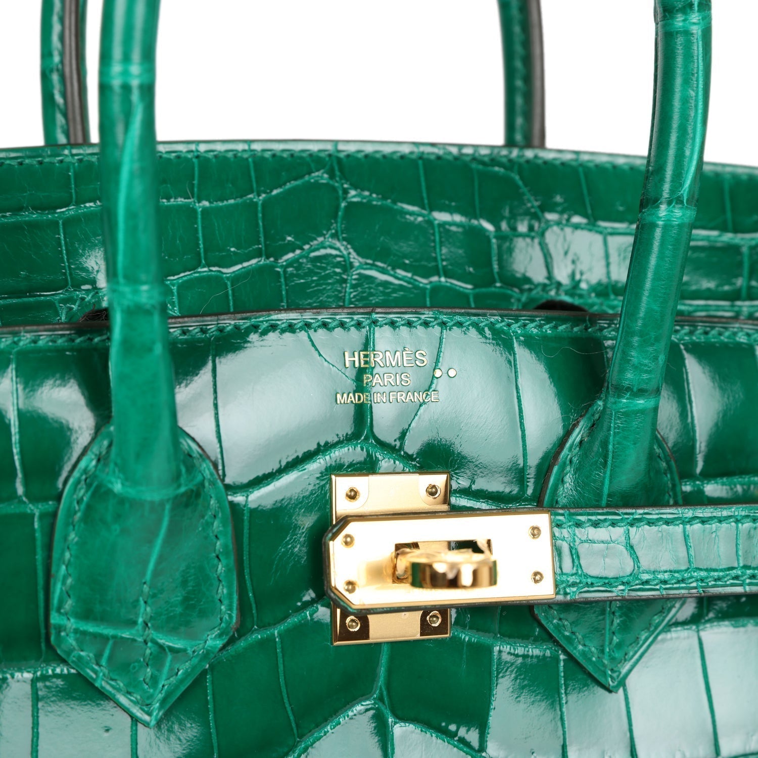 HMS Birkin 25 Emerald Shiny Niloticus Crocodile Gold Hardware