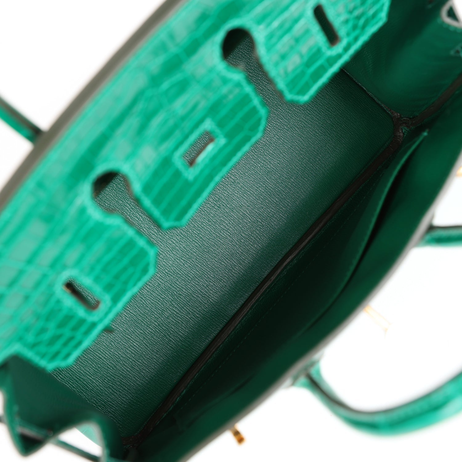 HMS Birkin 25 Emerald Shiny Niloticus Crocodile Gold Hardware