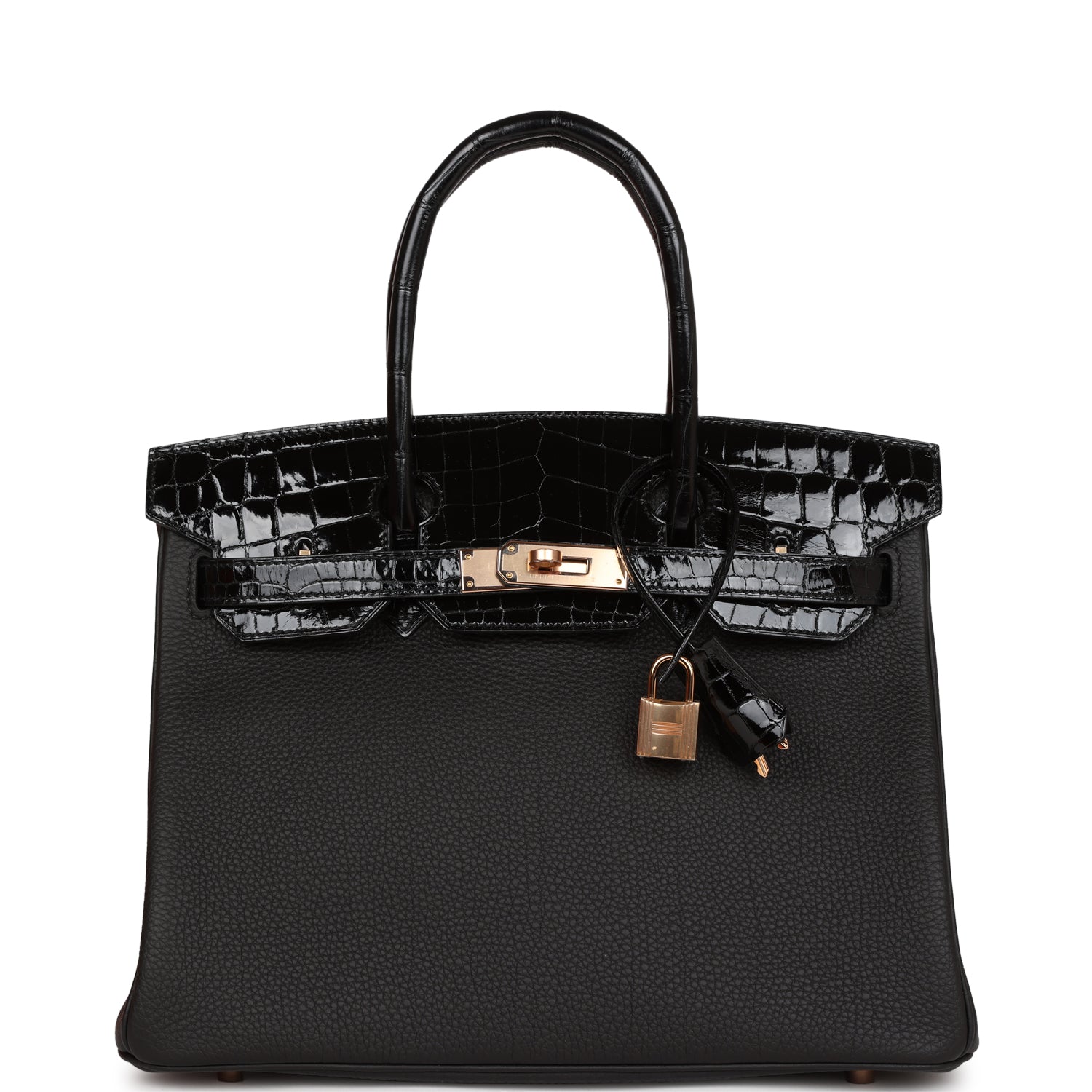 HMS Birkin 30 Black Niloticus Crocodile and Togo Touch Rose Gold Hardware