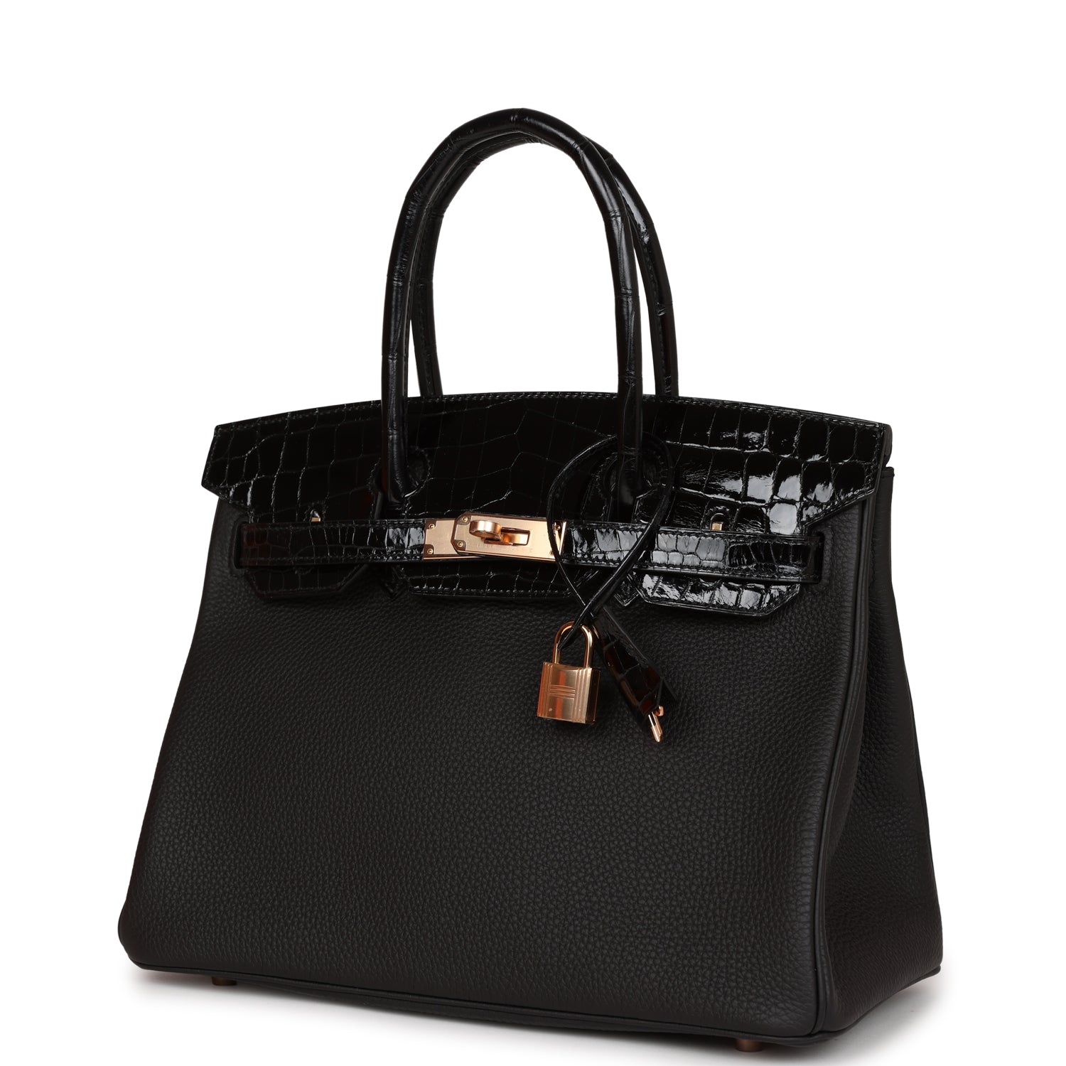 HMS Birkin 30 Black Niloticus Crocodile and Togo Touch Rose Gold Hardware