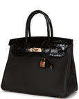 HMS Birkin 30 Black Niloticus Crocodile and Togo Touch Rose Gold Hardware