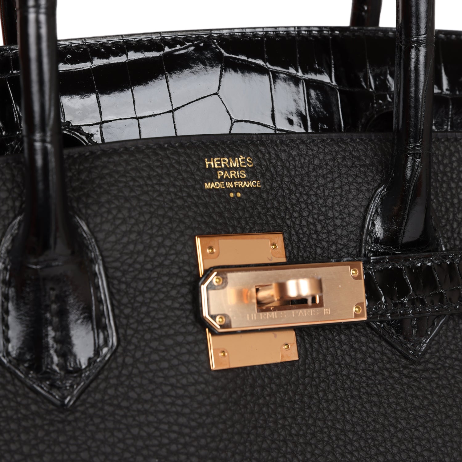 HMS Birkin 30 Black Niloticus Crocodile and Togo Touch Rose Gold Hardware