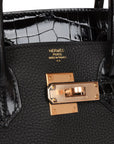 HMS Birkin 30 Black Niloticus Crocodile and Togo Touch Rose Gold Hardware