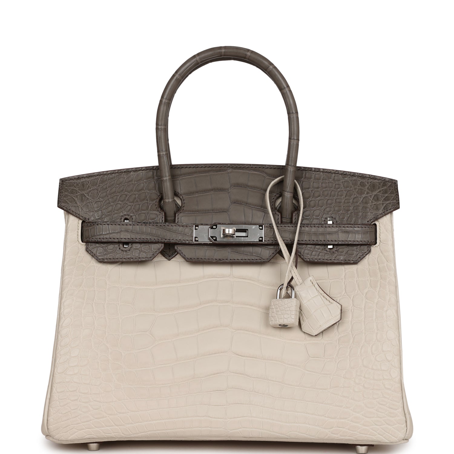 HMS Bi-color Birkin 30 Beton and Etain Matte Alligator Palladium Hardware