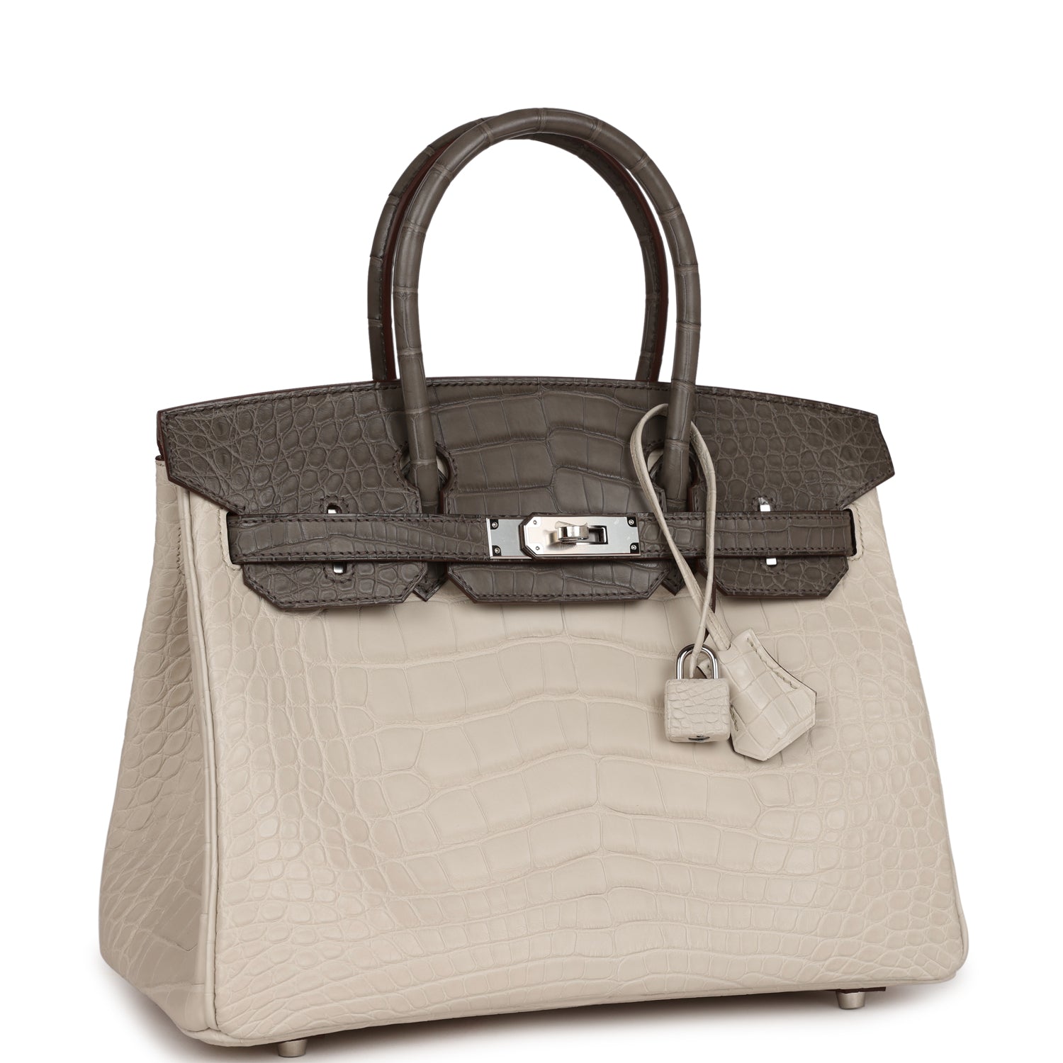 HMS Bi-color Birkin 30 Beton and Etain Matte Alligator Palladium Hardware