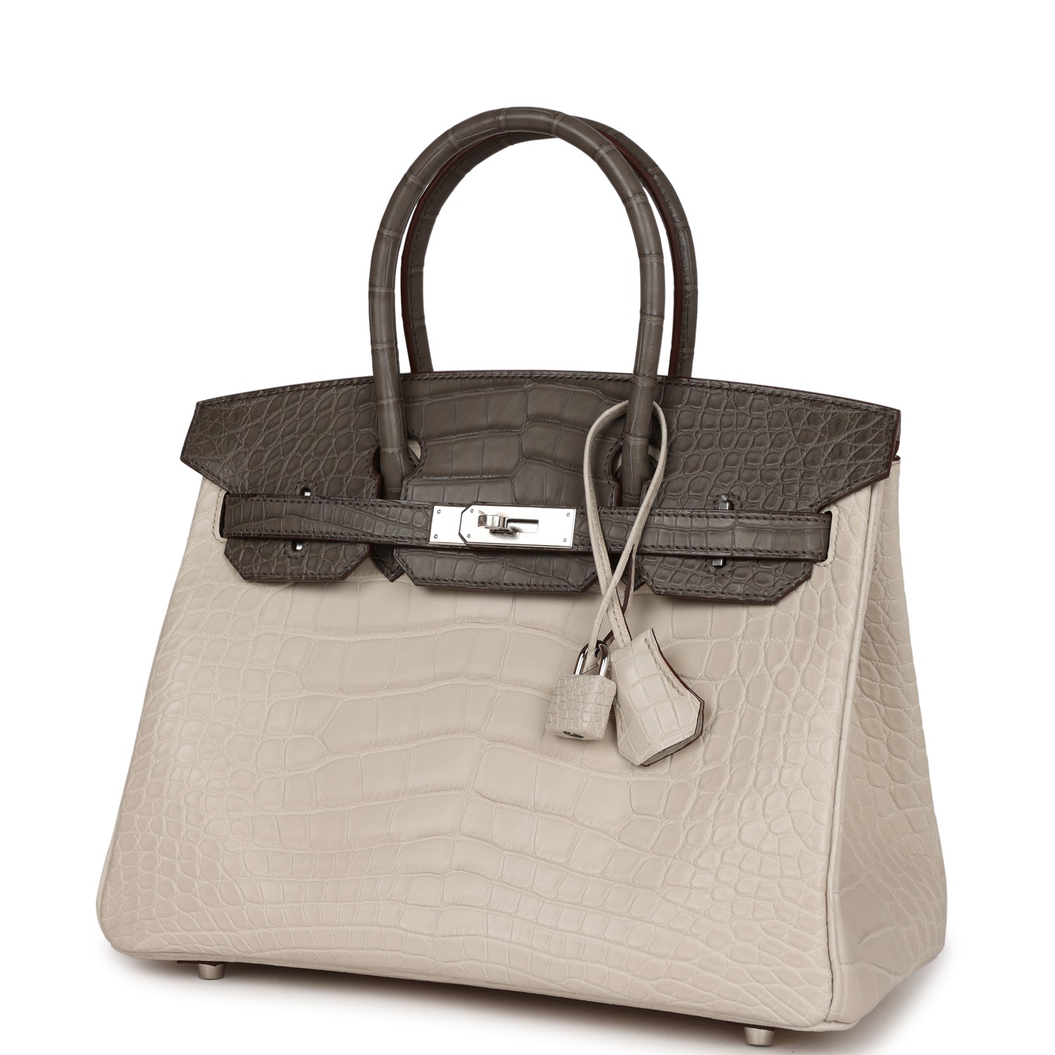HMS Bi-color Birkin 30 Beton and Etain Matte Alligator Palladium Hardware