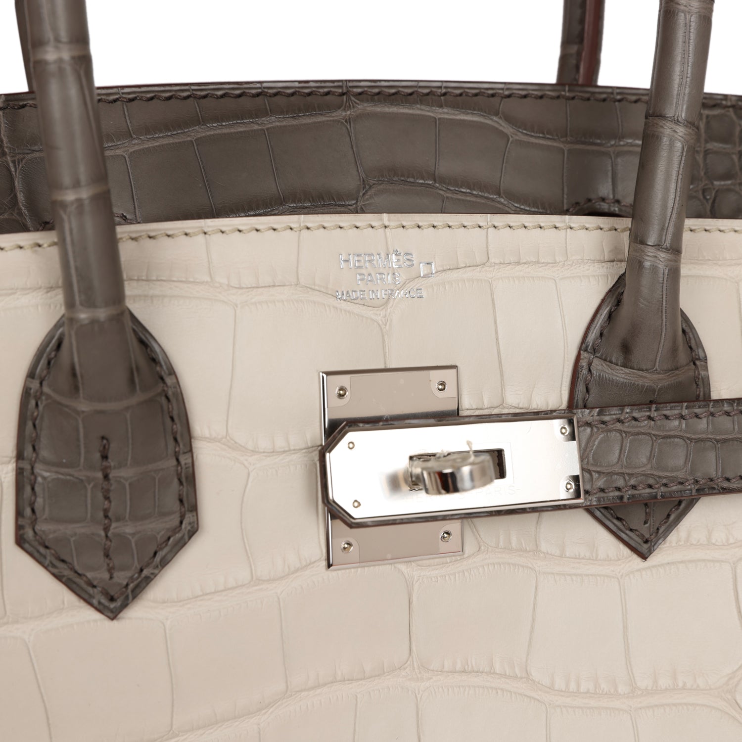 HMS Bi-color Birkin 30 Beton and Etain Matte Alligator Palladium Hardware