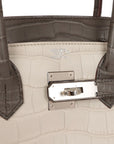HMS Bi-color Birkin 30 Beton and Etain Matte Alligator Palladium Hardware