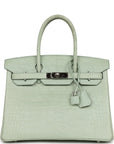 Top Quality HMS Birkin 30 Vert D'Eau Matte Alligator Palladium Hardware