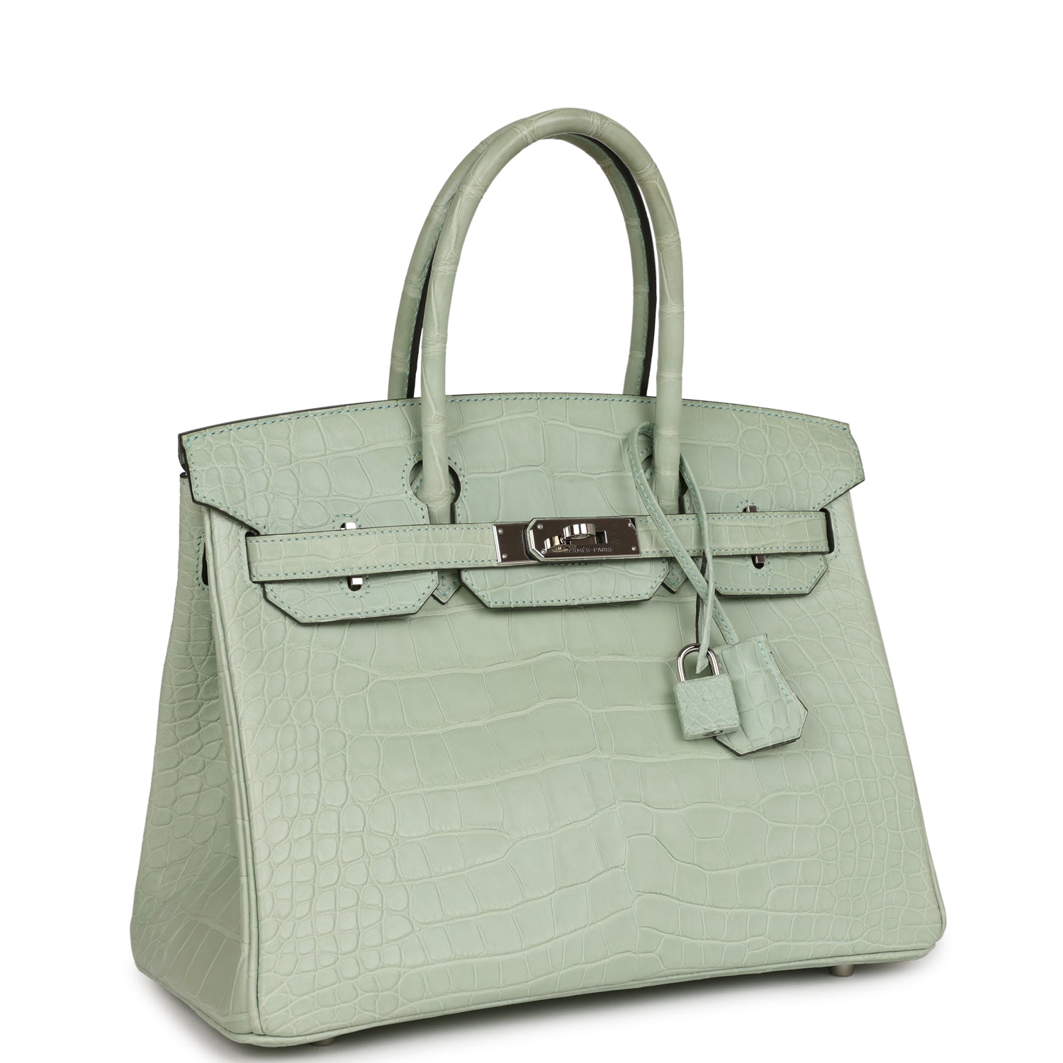 Top Quality HMS Birkin 30 Vert D'Eau Matte Alligator Palladium Hardware