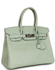Top Quality HMS Birkin 30 Vert D'Eau Matte Alligator Palladium Hardware