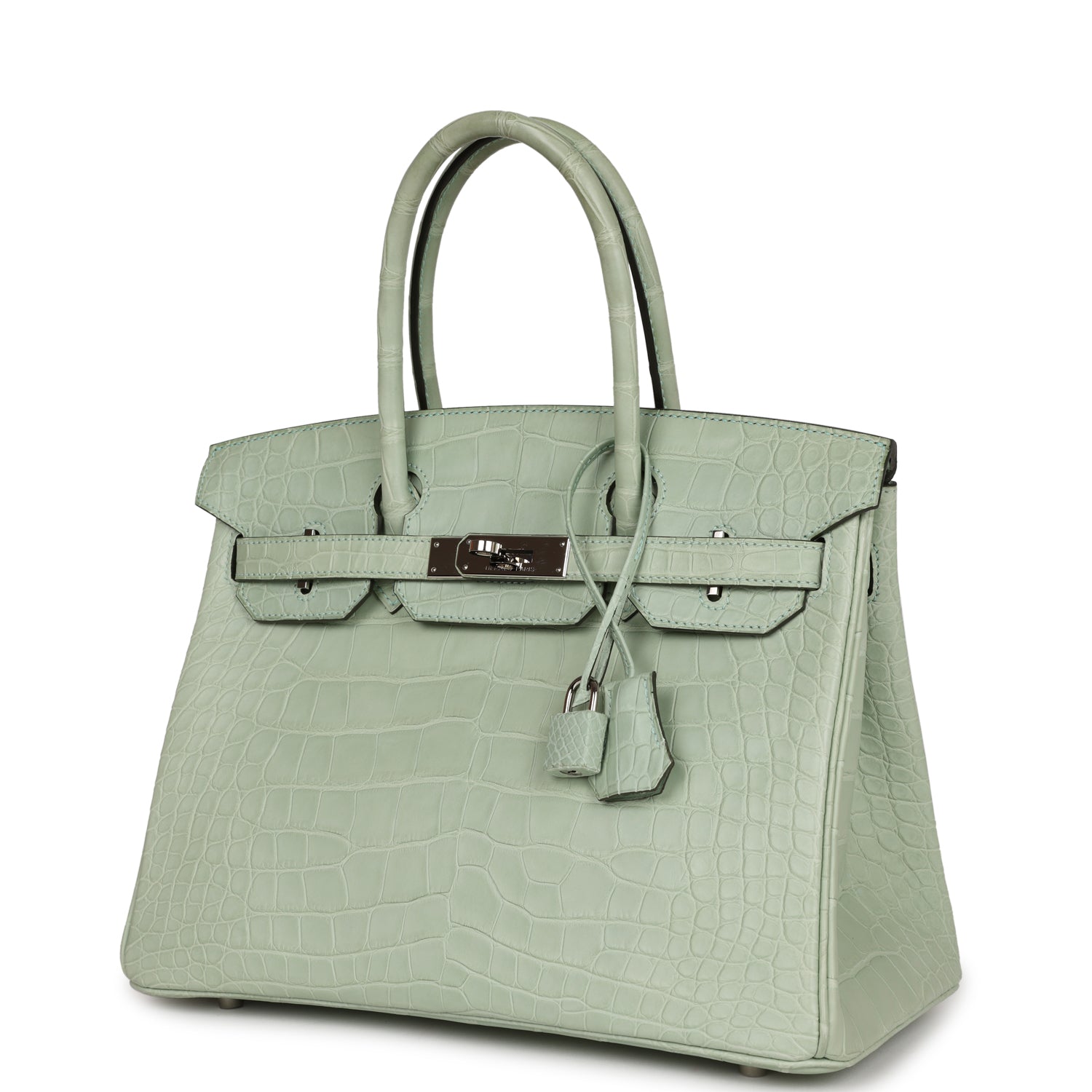 Top Quality HMS Birkin 30 Vert D'Eau Matte Alligator Palladium Hardware