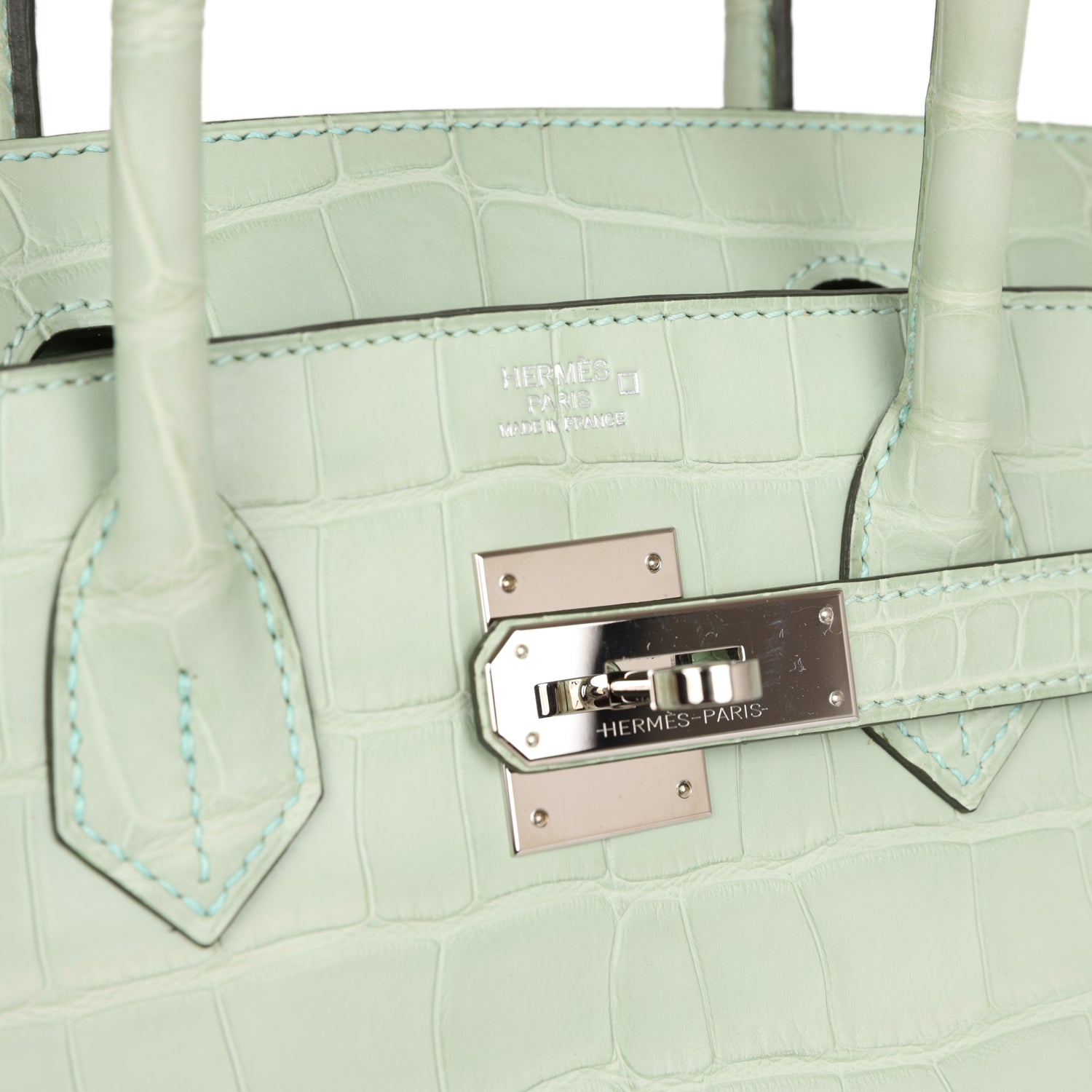 Top Quality HMS Birkin 30 Vert D'Eau Matte Alligator Palladium Hardware