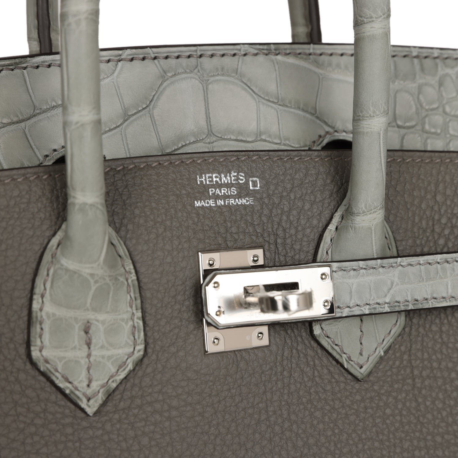 HMS Birkin 25 Gris Meyer Togo and Gris Ciment Matte Alligator Touch Palladium Hardware