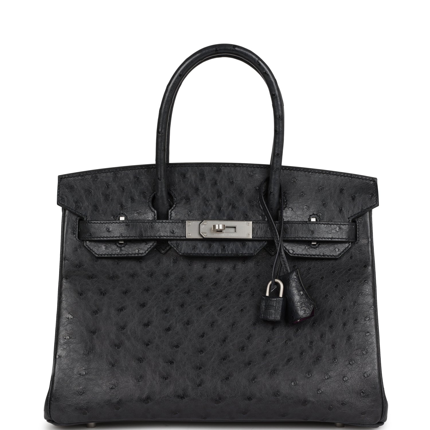 Top Quality HMS Special Order (HSS) Birkin 30 Black Verso Ostrich Brushed Palladium Hardware