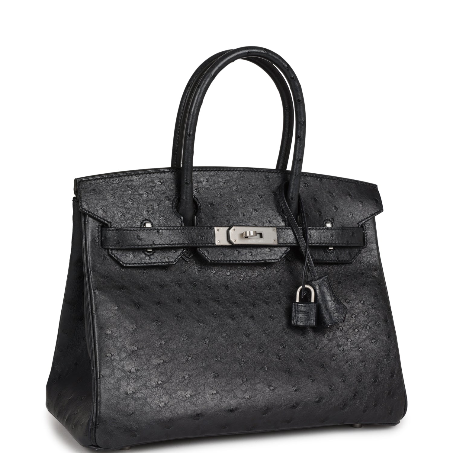Top Quality HMS Special Order (HSS) Birkin 30 Black Verso Ostrich Brushed Palladium Hardware