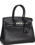 Top Quality HMS Special Order (HSS) Birkin 30 Black Verso Ostrich Brushed Palladium Hardware